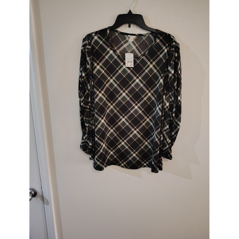 Cato Plus Sportswear Green Plaid Scoop‎ Neck Blouse Top 18/20W NWT Climbing Ivy